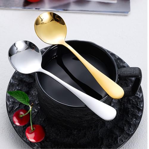 Image of 12-Piece 410 Stainless Steel Dessert Spoon and Fork Set - Cutlery Set (6 Dessert Spoons + 6 Small Forks - Mirror Finished, Rust Resistant - Perfect for Daily Use