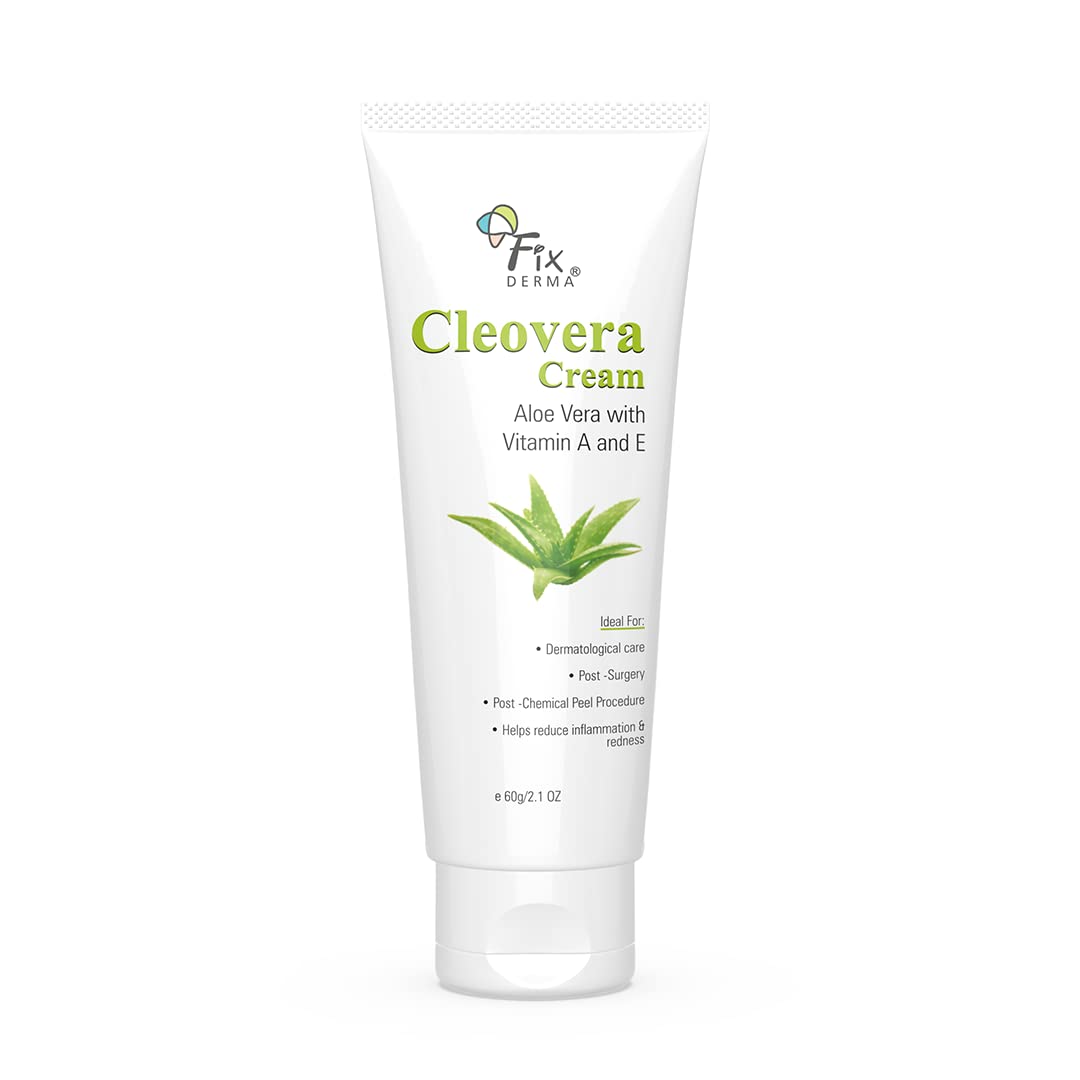 FIXDERMACleovera cream, Skin moisturizer with Aloe vera, reduces inflammation & redness, soothing & hydrating cream, Post surgery, after shaving & waxing cream, Paraben free- 60gm