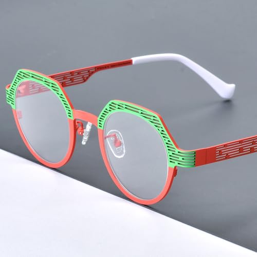 Image of FONEX Colorful Pure Titanium Glasses Frame Women Retro Round Eyeglasses