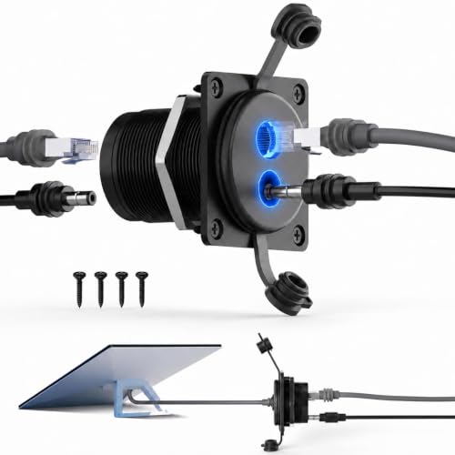 2-in-1 Starlink Gen3 Wanddurchführung, wasserdichte RJ45 Ethernet + DC 5,5 x 2,1 mm Durchgangsbuchse, Aluminium Panel mit IP68 Schutz für Wohnmobil, Camper, Van, Boot und Off-Grid