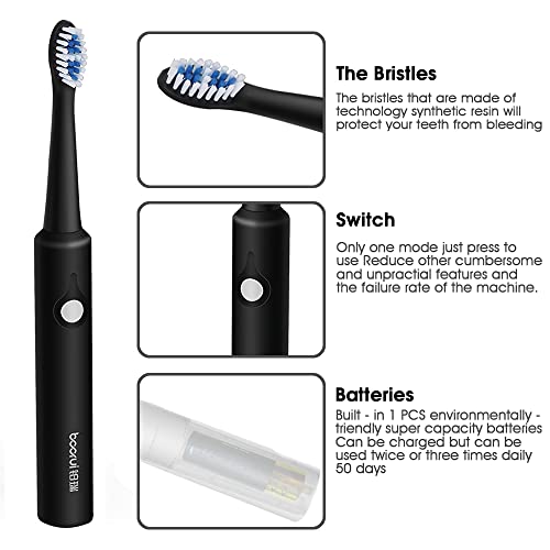 Image of ELEPHANTBOAT Sonic Electric Toothbrush for Adults,Soft Nylon Bristles,One Button Control,Battery Powered,3 Replacement Brush Tip