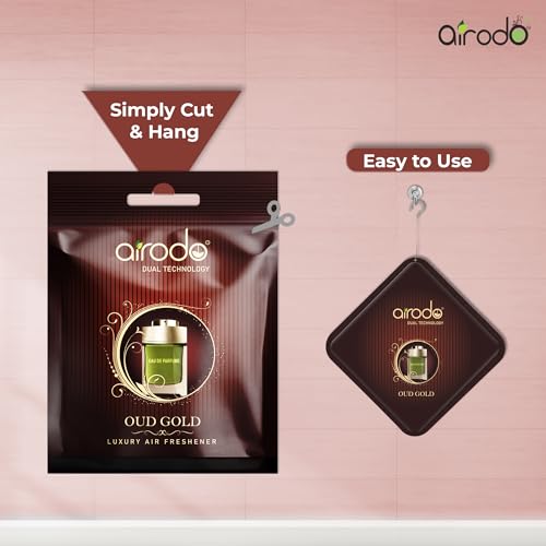 Image of Airodo Oud Gold Luxury Gel Air Freshener with Dual Technology For Living Room, Office, Car, Bathroom | Lasts up to 30 days | Easy to Use, Non-Spill & Long-Lasting| 10g (Pack of 1)