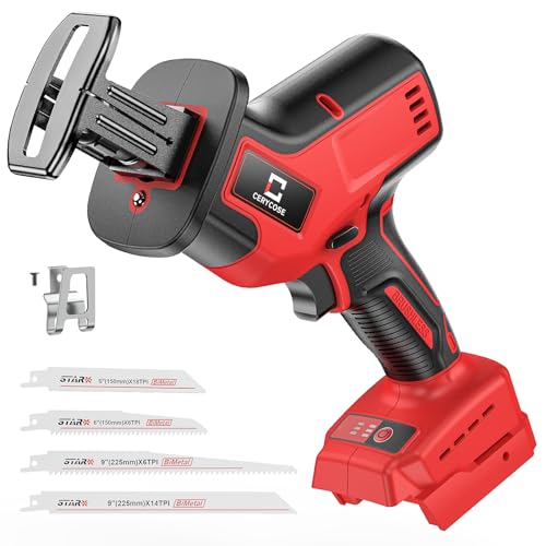 Cerycose Cordless Brushless Reciprocating Saw, Compatible with Milwaukee 18V Batteries, Tool-Free Blade Change, Includes 4 Saw Blades for Wood, Metal & PVC Cutting (Battery Not Included)