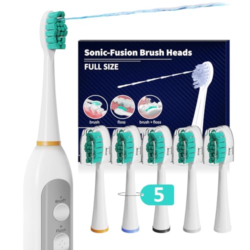 Replacement Heads for Waterpik Sonic Fusion 2.0 Extra-Large Size Flossing Toothbrush Head fit for Water pik SF-01 SF-02 SF-03 SF-04 (White 5 Count)