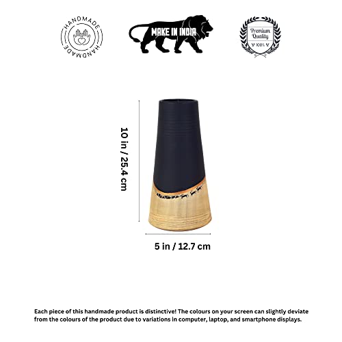 Image of Aakriti Art Creations Midnight's Secret Pyramid Vase | Handmade Terracotta Flower Vase | Modern Art Matte Finish Decorative Vase for Living Room Decor, Table Decor, Shelf Decor & Gifting