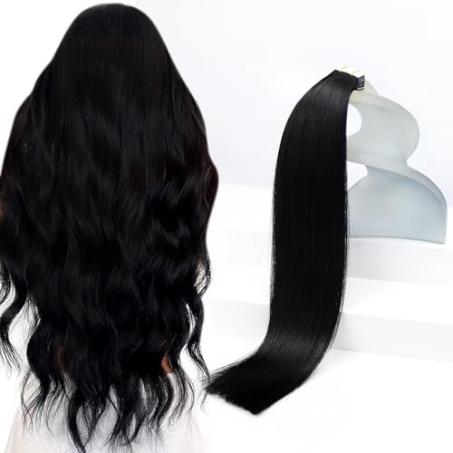 Sunny Hair Tape in Hair Extensions Real Human Hair Invisible Remy Hair Extensions Tape ins for Women Jet Black 22 inch 20Pcs 50G
