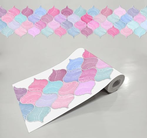 Image of WallDesign Vinyl Mosaic Lantern Pink Violet Shades - 6.25 in X 10 Ft Self-Adhesive Tile Sticker Sheet for Decoration of Kitchen, Bathroom, Furniture, Door, Living, Ceiling