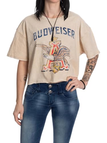 Calhoun Budweiser Screaming Eagle Womens Oversize Drop Shoulder Cropped T-Shirt (Large/X-Large) Oatmeal