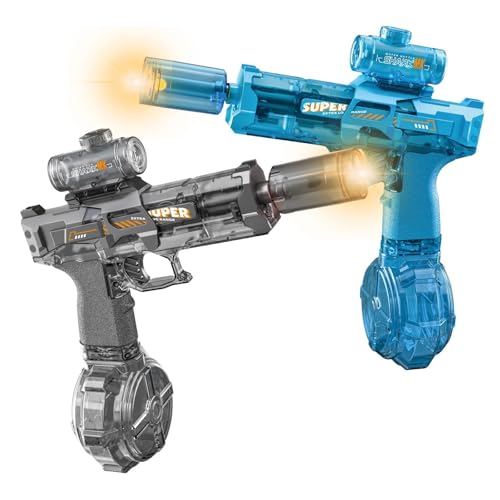 Electric Water Gun for Adults Kids, 2 Pack Automatic Squirt Watergun with Water Spray Sound and Led Lights, Summer Outdoor Water Pistol Pool Beach Party Toys for Boys Girls Transparent Black and Blue