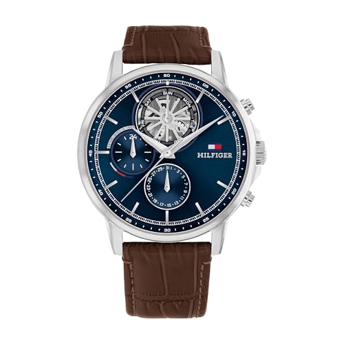 Tommy Hilfiger Multi Zifferblatt Quarz Uhr für Herren mit Dunkel-Braunes Lederarmband - 1710629