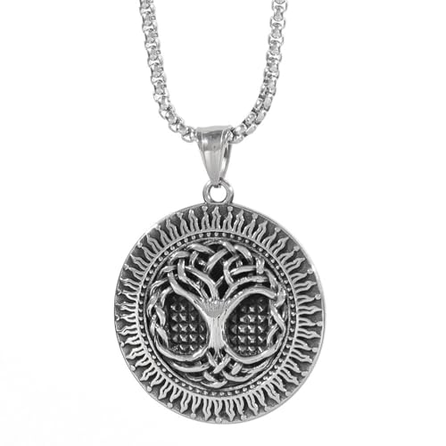 Collier pour homme tendance avec médaillon viking rond arbre de vie