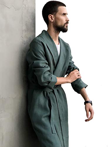 BlackFicus Linen Bathrobe in a Variety of Colors 100% Natural Linen Men's Robe Summer Cardigan Ethical Eco Clothes - Main Image
