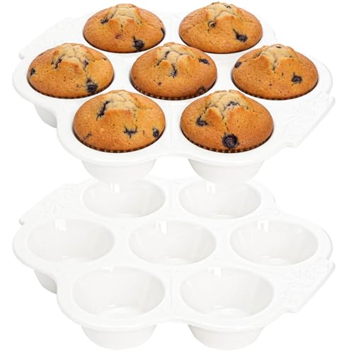 Youeon 2 Pcs Ceramic Muffin Pans, 7 Cup Nonstick Cupcake Baking Pans with Floral Handles, Durable Oven & Dishwasher Safe Ceramic Muffin Tins for Muffins, Cupcakes, Cheesecakes, and More Youeon 2 Pcs Ceramic Muffin Pans, 7 Cup Nonstick Cupcake Baking Pans with Floral Handles, Durable Oven & Dishwasher Safe Ceramic Muffin Tins for Muffins, Cupcakes, Cheesecakes, and More