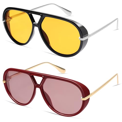 Image of VANLINKER Oversized Trendy Polarized Aviator Sunglasses for Women Men Retro Round Sunglasses Vintage Shield Shades VL9798