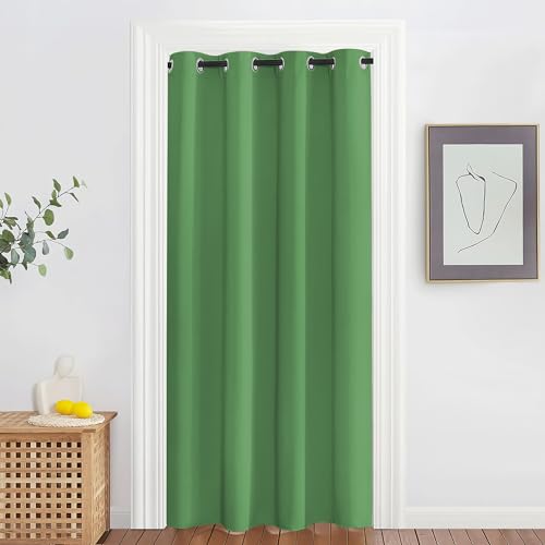 NICETOWN Blackout Doorway Curtain Drape 78 inch Long - Grommet Noise Reducing Thermal Insulated Solid Modern Window Treatments for Bedroom Closet (1 Panel, 52 x 78 Inch, Froest Green)