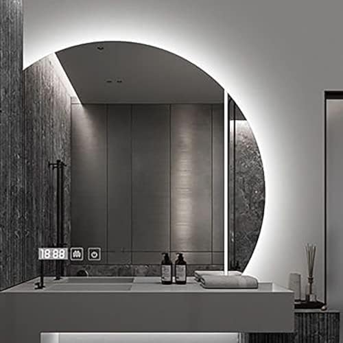 Specchio da bagno moderno, specchio da bagno a semicerchio con taglio sinistro/destro con luci, specchi da bagno antiappannamento per parete, specchio illuminato dimmerabile, taglio a sinist