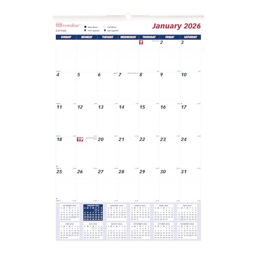 Brownline® 2026 Monthly Wall Calendar, 12 Months, January to December, Twin-Wire Binding, 20 x 30 (C171105-26)