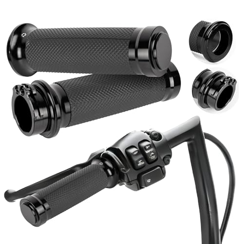 BlueStars 1 25mm Motorcycle Handlebar Grips Black Durable Non-Slip Rubber Cable Throttle Fit for Sportster 883 1200 Dyna Softail Touring Models