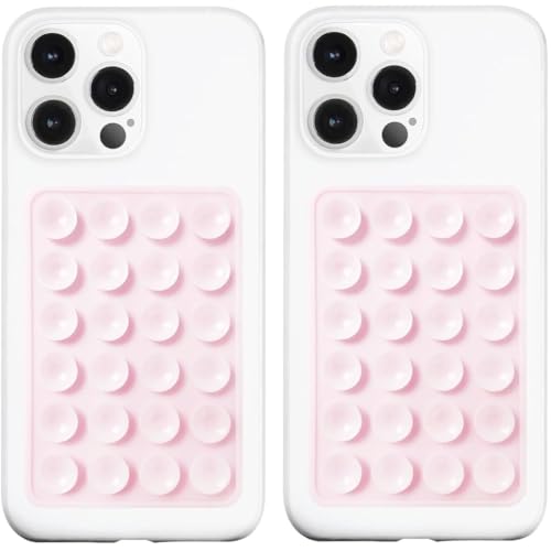 Image of 2Pcs-Black Suction Phone Case, Phone Suction Sticker, Silicone Suction Phone Case for Hands-Free Mobile Accessory Holder Grip, Video Phone Accessory Compatible Mirror, Shower (Baby Pink)