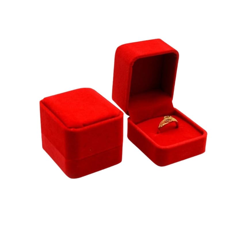 Velvet Jewelry Box Rounded Flannel Ring Box | Soft Storage Case Gift Box | Red | Pack of 1