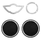 Bling Crystal Car Cup Holder Coaster Engine Start Stop Button Cover Compatible with Mini Cooper R55 F55 F56 F57 F60 R56 R60 R61 Shiny Diamond Car Logo Emblem Sticker Interior Accessories Set