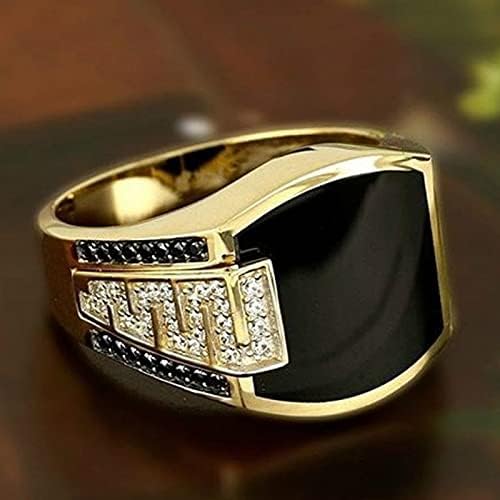 Hip Hop Ring for Men Fashion Cuban Link Chain Ring Retro 18K Gold Plated with Black Agate Classic Color-Preserving Luxury Fashion Diamond Ring Gentleman, Men's Ring for for Men s Size 8 - Image 2