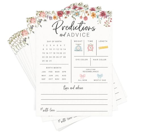 Baby Predictions & Advice - Baby Shower Game for Girl, Wildflower, 30 Cards