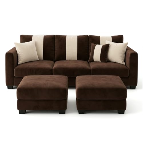 Image of Vero 5 Seater L Shape Sofa Set with 2 Movable Ottomans | Flexible Layout | Luxury Velvet Suede Fabric | Modern Living Room Sofa | Dark Brown