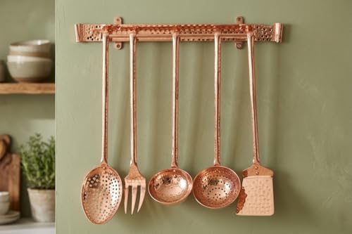 Set mestoli decorativi da cucina in rame 4 pezzi con supporto a parete