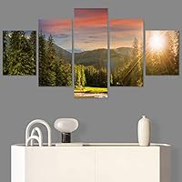 SIGNWIN 5 Panel Canvas Wall Art Modern Art Dramatic Forest Multicolor Photography Romantics Scenic for Home Decorations Ready to Hang - 60