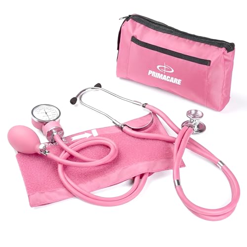 Primacare DS-9181-PK Professional Aneroid Sphygmomanometer and Sprague Rappaport Stethoscope Manual Blood Pressure Kit with Cuff and Carrying Case Pink