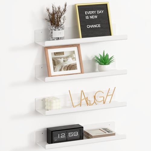 RICHER HOUSE 4er Set Wandregal Weiß, 38 cm Acryl Schwebendes Regal ohne Bohren Wand, Doppelte Befestigung (Kleber oder Schrauben) für Schlafzimmer, Bad, Küche, Wohnzimmer Lagerung & Organisation