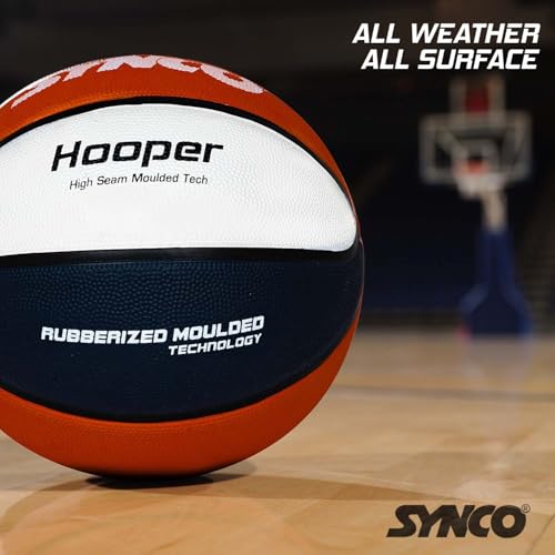 Image of Synco Hooper Basketball Size 6 | Women's Official Basketball | Moulded Technology | 8 Panel | Indoor & Outdoor Games & Training (Red White Blue)