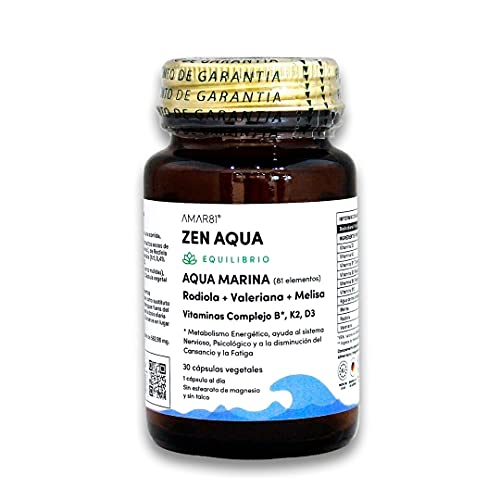 ZEN AQUA Tómate el estrés con naturalidad con el multivitamínico a base de Agua de Mar, Vitaminas B's, D3, K2, Rodiola, Valeriana y Melisa.Para el sistema nervioso, disminución del cansancio y fatiga Cover