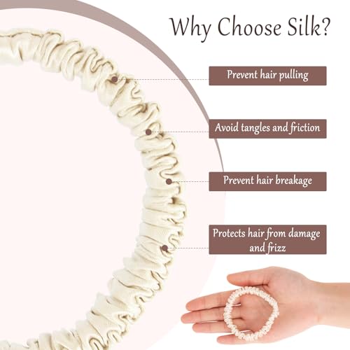 Giantree 5 Pcs Pure Mulberry Silk Hair Ties - 19 Momme Skinny Scrunchies for Sleep No Damage Ponytail Holders for Women and Girls - Image 3