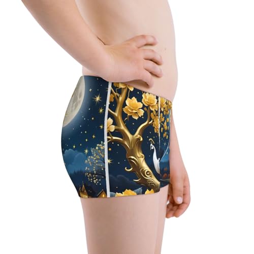 Boys' Cotton Boxer Brief Soft Underwear-Moonlit Golden Tree Peacock2