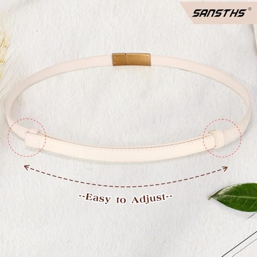 SANSTHS 2 Pack Thin Ladies Waist Belt for Dresses Jeans Pants, Skinny Womens Belt with Antique Gold Buckle