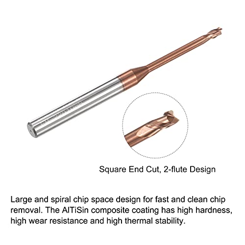 Image of uxcell Square Nose End Mill, 2mm Solid Carbide AlTiSin Coated Long Reach CNC Router Bits 2 Flutes Milling Cutter with Extended Neck, 20mm Cutting Length 4mm Shank