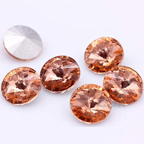 Calvas 50p 8mm Color Round Rivoli Point Foiled Back Glass Strass chatons Crystal Rhinestones Nail Art Decoration Jewelry Craft DIY Gems - (Color: Peach)