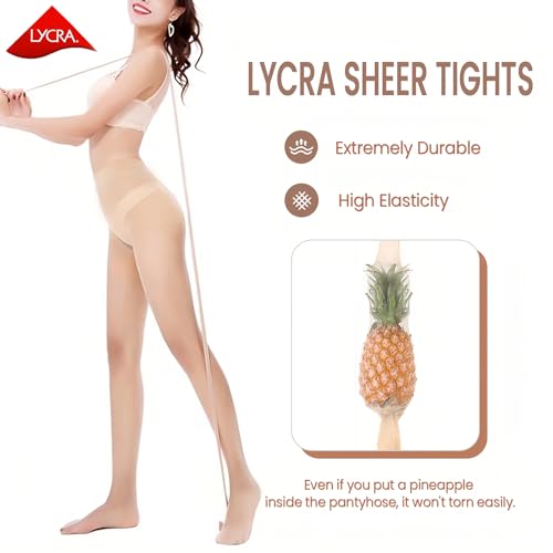 G&Y 2 Pairs Women's Lycra Sheer Tights - 30D No Rip Control Top Pantyhose with Reinforced Toes2