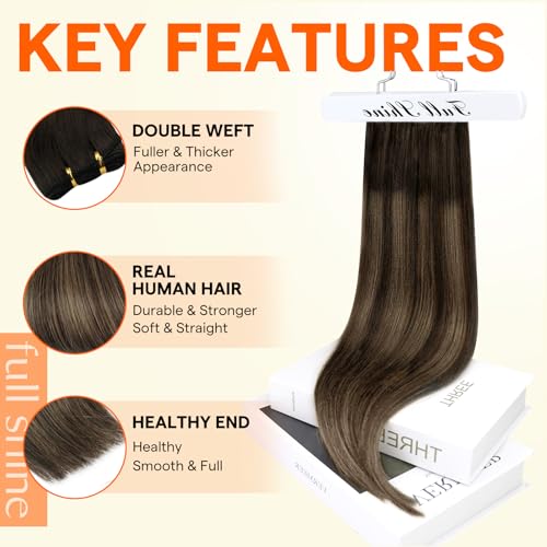 Image of Full Shine Sew In Hair Extensions Real Human Hair 20 Inch 105G Brown Ombre | Balayage Dark Brown To Light Brown Mix Dark Brown, Straight Hair Weft, Sew In Weft, Date Night Styling