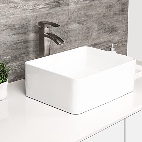 Rectangle Vessel Sink - Logmey 18"X13" Bathroom Sink Rectangle Vessel Sink Modern Above Counter White Porcelain Ceramic Rectangle Lavatory Vanity Sink Art Basin #TOP2