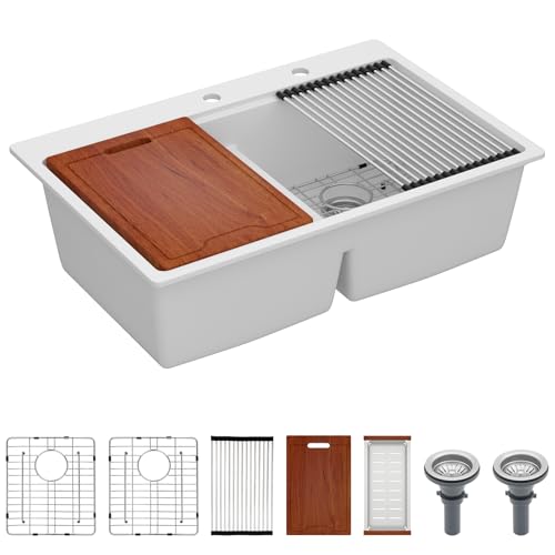 33 Inch Granite Composite Kitchen Sink-33x22 Drop in 50/50