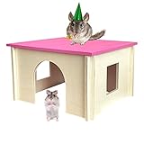 kathson Hamster Wooden House with Window,Small Animal Hideout,Detachable Handmade Hut for Squirrel Chinchilla Guinea Pig Gerbil (1 Pcs)