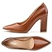 Trary Brown Heels Women's Closed Pointed Toe Chunky Pumps Block High Heels Comfortable Slip-On Office Party Wedding Dress Shoes 3.54