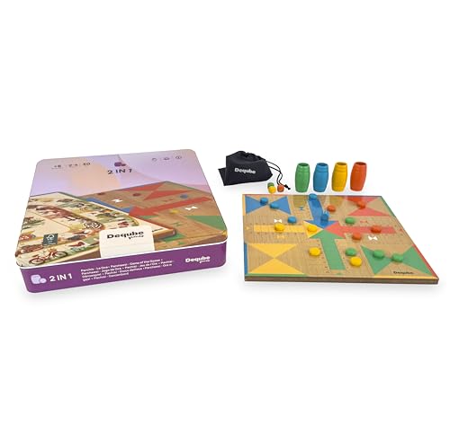 DEQUBE   Juego de Mesa   Parchís Oca   Caja Metal  Tablero de Madera FSC   +5 años (940D00322)