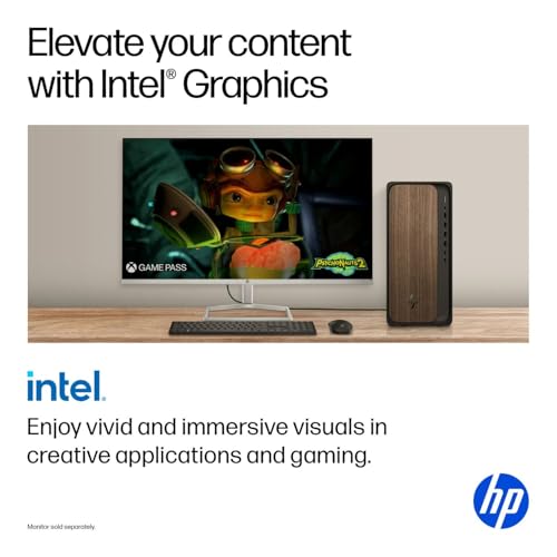 Image of HP OmniDesk Desktop M03 Ai Tower Computer - Series 2 Intel Core Ultra 9-285 Processor, 32GB DDR5 RAM, 8TB PCIe NVMe SSD, Intel UHD Graphics, Wi-Fi 6 (2x2), Bluetooth 5.4, Windows 11 Home, Dark Wood