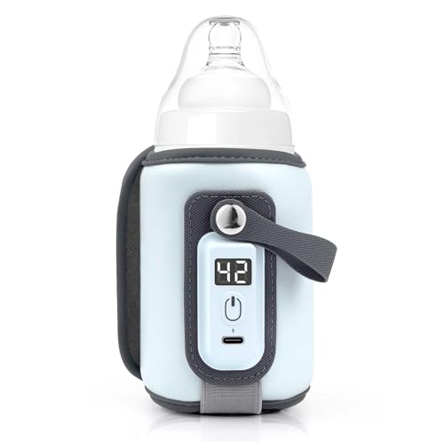 LZHIOs Portable Baby Bottle Warmer Bag USB Bottle Warmer 5 Levels Adjustable Temperature Fits Most Bottles Blue Cartoon Pattern 1 Piece