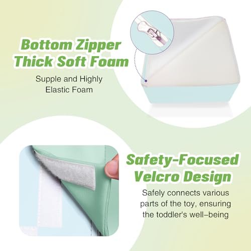 Image of TODIBY 6-Piece Soft PU Leather Toddlers Climbing Toys, Baby Foam Climbing Blocks for Toddlers 3, Foam Play Gym Climbing Structures, Indoor Climb and Crawl Activity Play Set (Light Blue and Green)