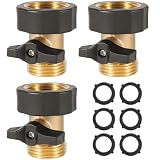 3 Pack Garden Hose Shut Off Valve, Easy Grip Rubber Handle